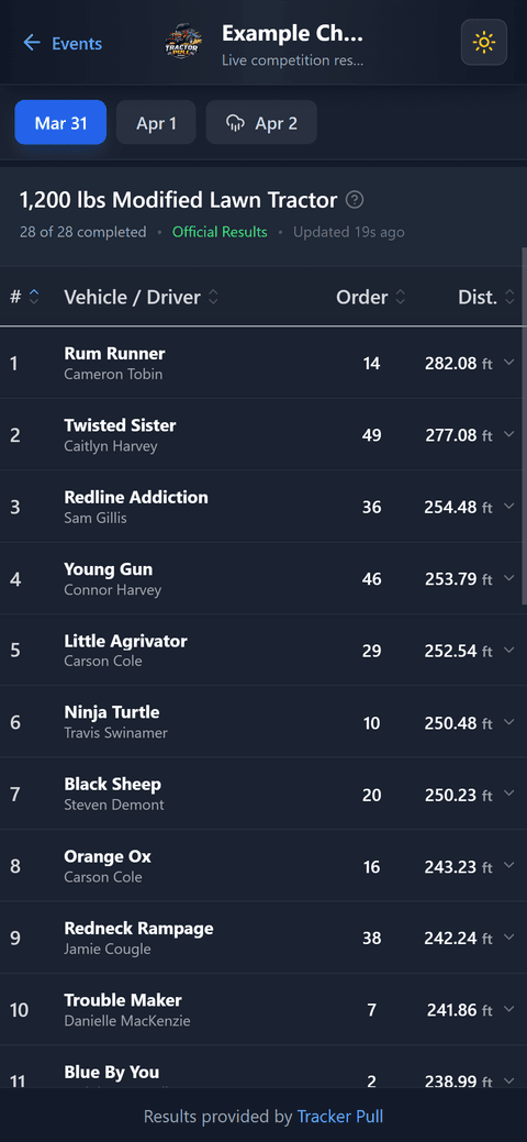 Live results in dark mode